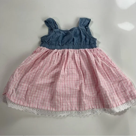 Calvin Klein girl’s pink flannel and jeans dress  6-9 months m141-18 - Picture 2 of 4